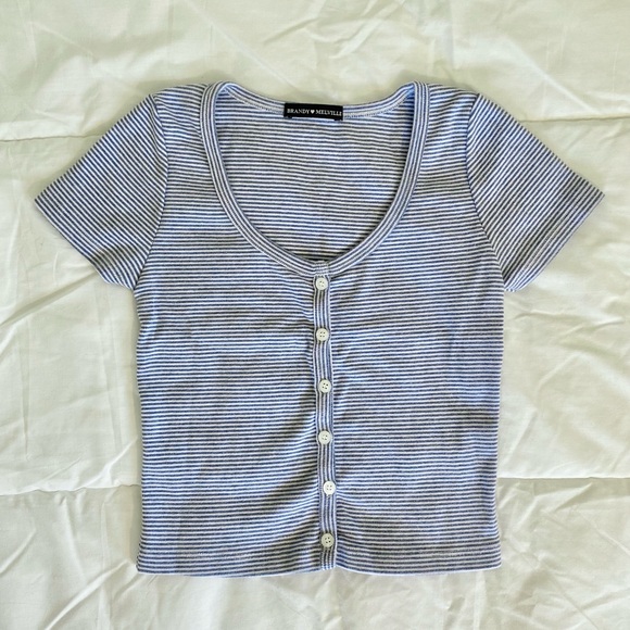 Brandy Melville Tops - *SOLD* Brandy White and Blue Striped Zelly Top